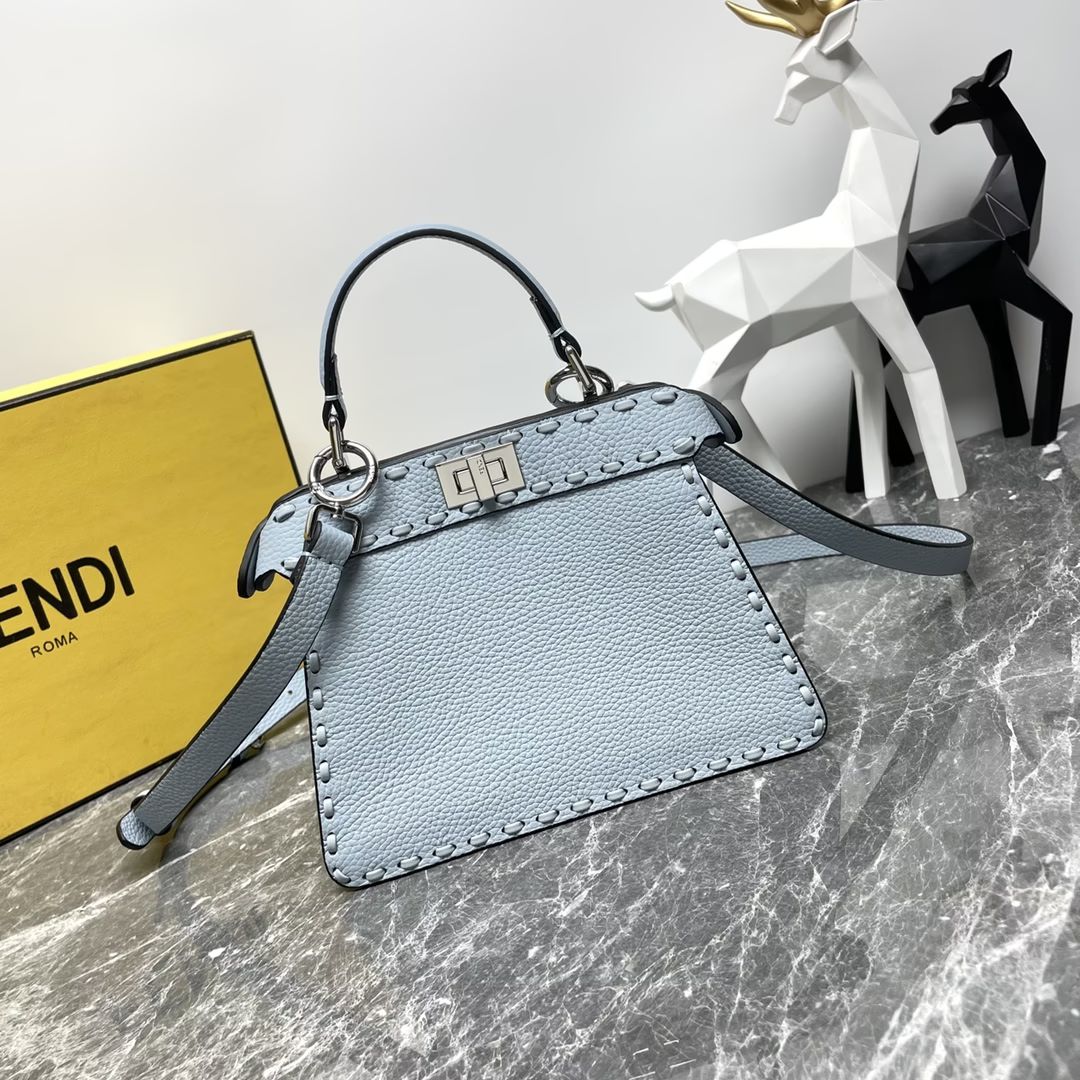 Fendi Peekaboo ISeeU Petite Light Blue Selleria Bag with 306 Hand-sewn Stitches